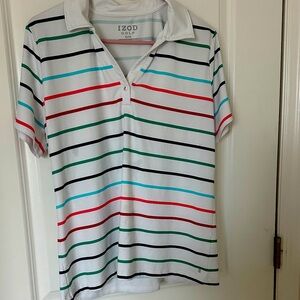 Izod Golf White Polo with Blue Stripes